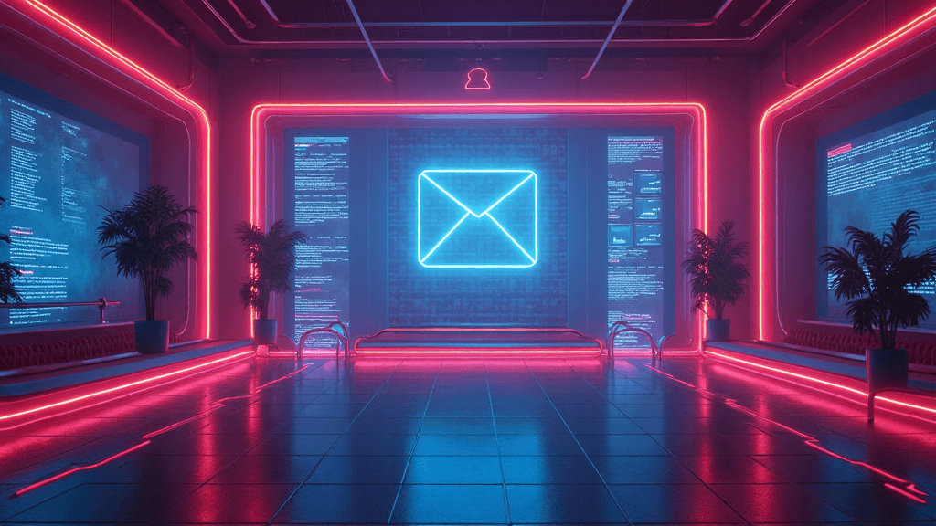 email neon sign on futuristic wall