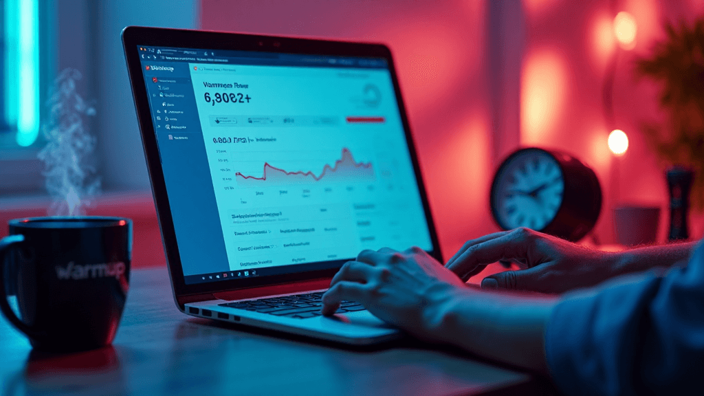 Person typing on laptop keyboard with figures on screen.